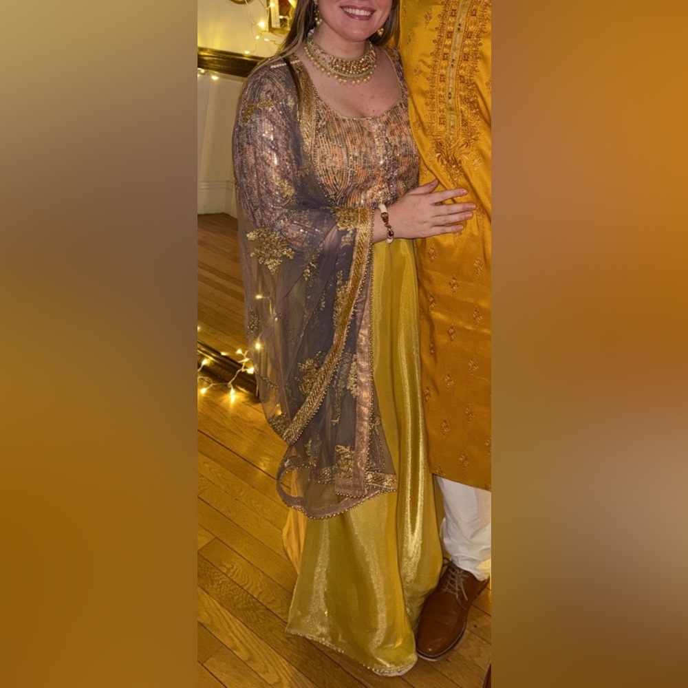Gold and Orange lehenga for Haldi